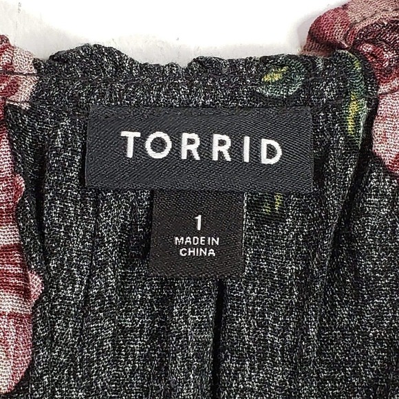 Torrid Plus Size 1X Floral Gold Dot Black Blouse Top Romantic Button Front - Picture 7 of 8